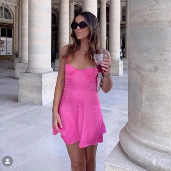 Zara Pink Satin Mini Slip Dress Size Small - Picture 2 of 9